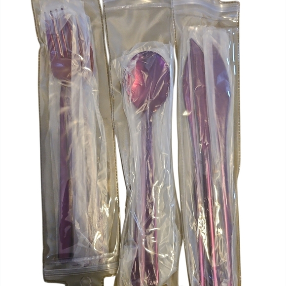 Rainbow Stainless Steel Flatware Set 12pc Purple Iridescent Silverware - Picture 2 of 6